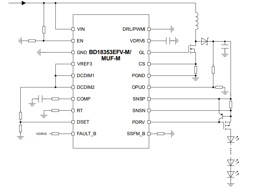 Application Circuit Diagram - ROHM Semiconductor BD18353EFV-M 1ch High Current LED Controller